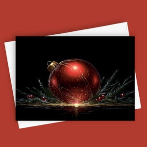 Ornamento de pó de ouro | Cartão de felicitações de Natal, Cartão de Natal em branco, Papelaria 5x7, Cartão festivo, Cartão de ornamento vermelho, Decoração de Natal, Cartão de Natal