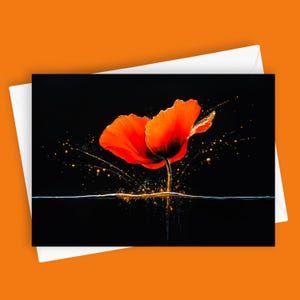 Opulente Blüte #3 | Elegante 13x20cm Blanko Grußkarte mit Rot-Orangefarbener Mohnblume | Blumen Briefpapier | Blumenkarte für Sie | Natur