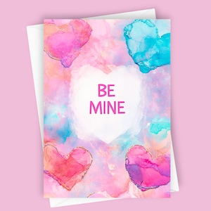 Seja meu #2 | Cartão de felicitações em branco 5x7, corações em aquarela, cartão romântico, dia dos namorados, bilhete de amor, arte pastel, papelaria de amor, para parceiro