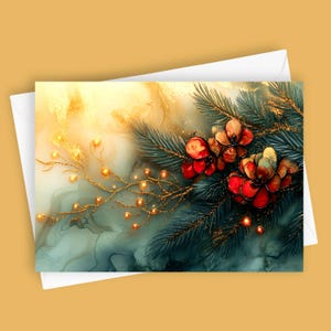 Guirlanda Dourada | Cartão de Saudação 5x7 em Branco, Papelaria Elegante para o Feriado, Cartão Sazonal Festivo, Design Premium, Presente Único, Cartão de Natal