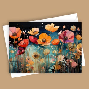Fleurs dorées | Carte de voeux florale, carte de fleurs, carte de voeux vierge 5 x 7, carte de fleurs pour elle, carte de fleurs pour cadeau, carte de nature