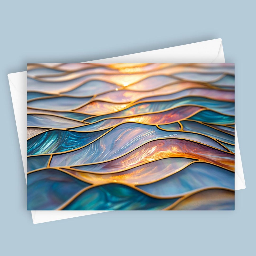 Stained Glass Ocean | Colorful Abstract Wave Greeting Card | Blank 5x7 ...