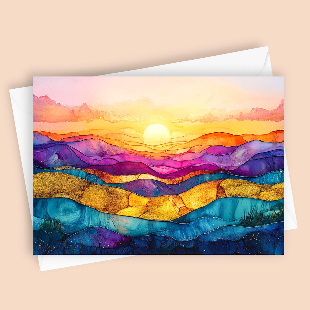 Stained Glass Sunrise Greeting Card - Etsy