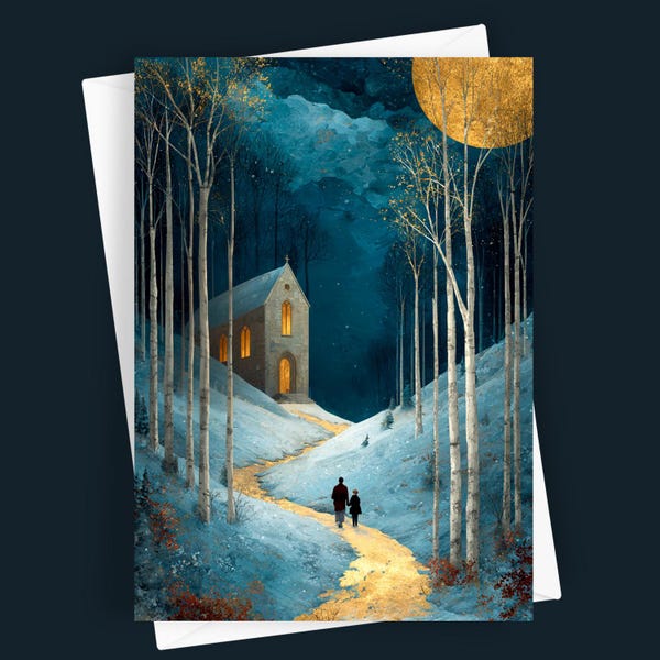 Chapel | Snowy Forest Christmas Card with Inside Message, 5x7 Holiday Stationery