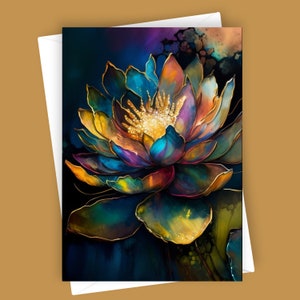 Nénuphar fantaisie n°4 | Carte de voeux vierge 5 x 7, papeterie élégante pour toutes les occasions, motif floral multicolore unique pour des notes personnelles