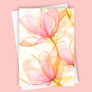 Gossamer Gärten #7 | Blank 15x18 Grußkarte, Pink Magnolia Briefpapier, Florale Karte, Elegante Note Karte, Karte für jeden Anlass, Kunstvolles Design