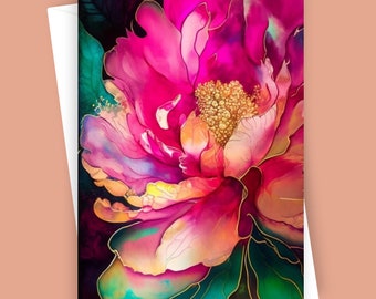 Fancy Peony #4 | Colorful Floral Card, 5x7 Blank Botanical Stationery