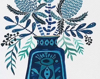 Mid Century Botanical Print – Retro Giclée Fine Art, Australian Artist