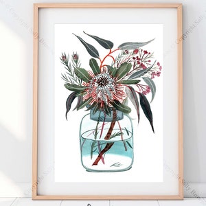 Australian flowers in glass vase Fine art Print, signed and editioned by Sally Browne