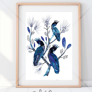 Blue and white Cockatoo print by Australian artist Sally Browne. Signed, numbered with a certificate.