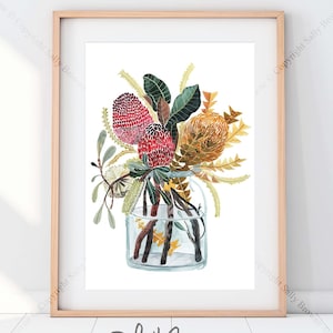 Banksia and Magnolia Grandiflora leaves print by Australian artist Sally Browne. Signed and Editioned.