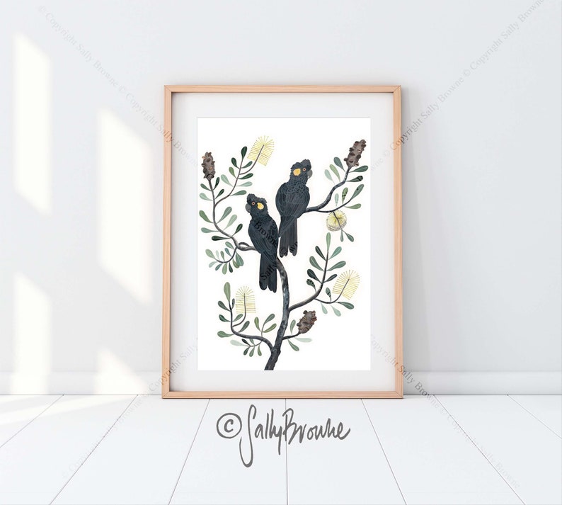 Black Cockatoo & Banksia Watercolour Print, Australian Botanical Wall Art – Signed Limited Edition image 3