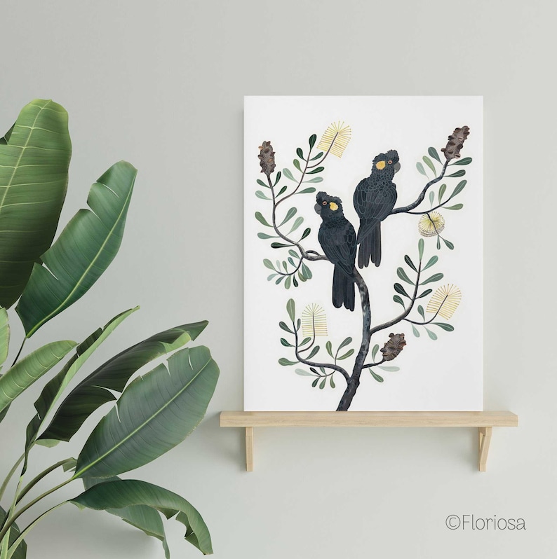 Black Cockatoo & Banksia Watercolour Print, Australian Botanical Wall Art – Signed Limited Edition image 2