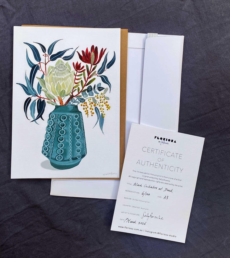 Black Cockatoo & Banksia Watercolour Print, Australian Botanical Wall Art – Signed Limited Edition image 4