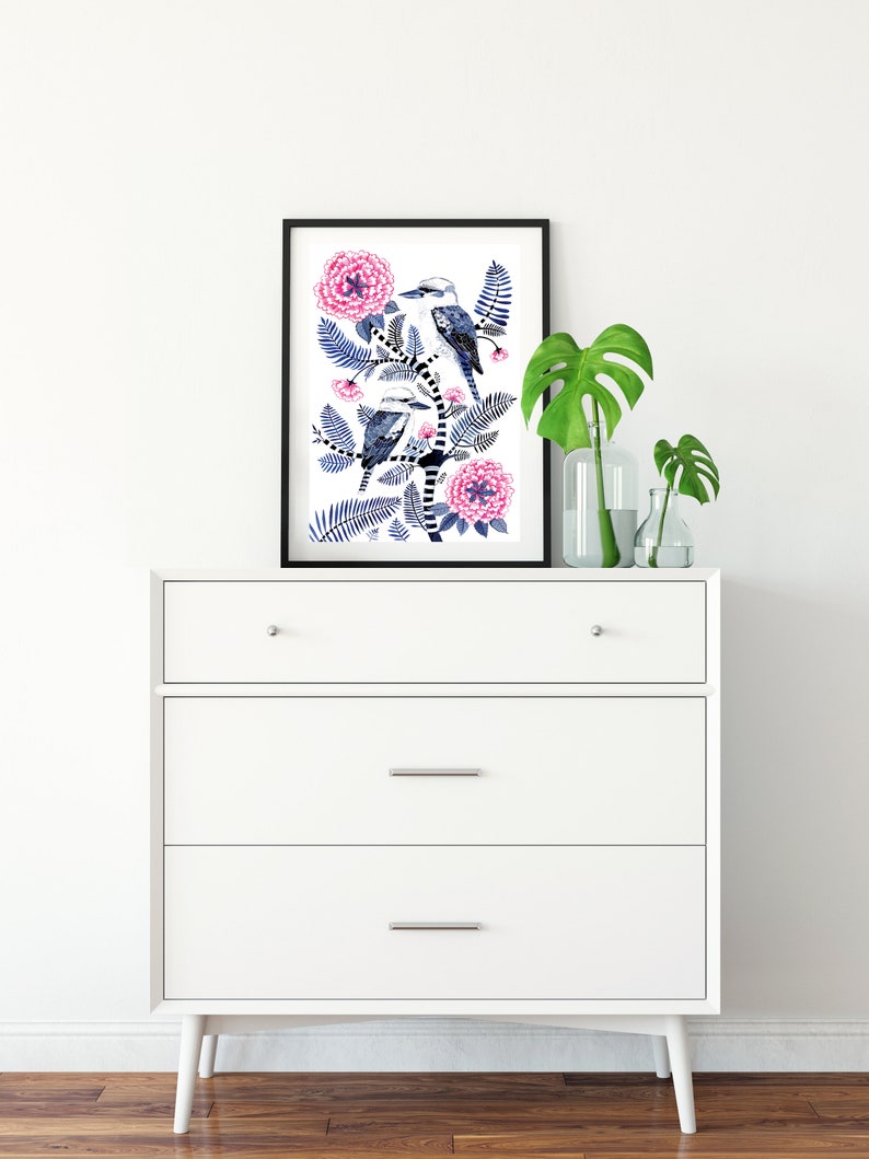 Kookaburra and Peony Australian Botanical Fine Art Signed and editioned Print by Sally Browne image 3