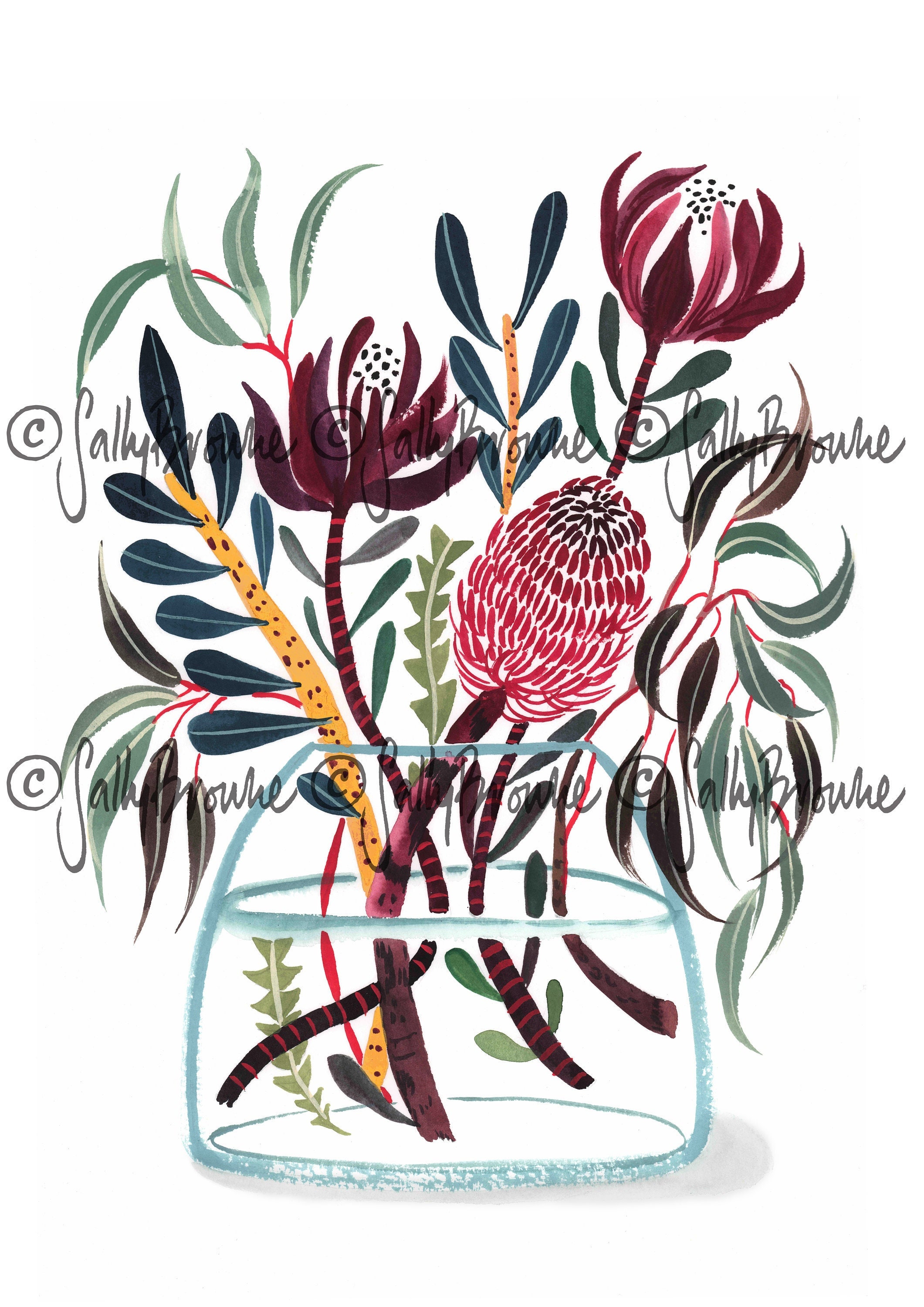 Native Flower Wall Art Print Australian Watercolour Banksia Etsy