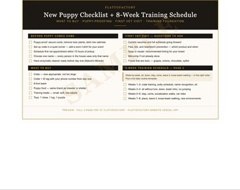 Lista de verificación para cachorros nuevos / Entrenamiento de 8 semanas, visita al veterinario, suministros (descarga en PDF)