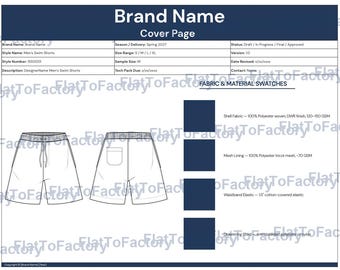 Canva Tech Pack Template | Men's Swim Shorts Swimwear Spec Sheet | Fashion Designer | Clothing Brand | Factory-Ready Garment Production
