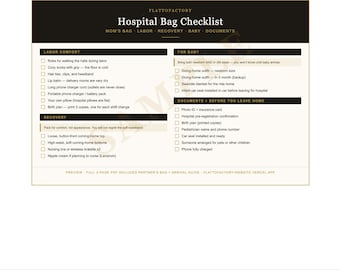 Lista de artículos para la bolsa del hospital / Lista de cosas para la madre, la pareja y el bebé (Descarga en PDF)