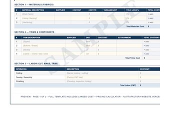 Plantilla de hoja de cálculo de costes de prendas de vestir / Calculadora de precios de moda / Conozca sus números antes de la producción / PDF