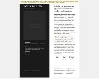 Kit de lanzamiento de marca de ropa / Ficha de productos, tabla de tallas, etiqueta colgante (PDF)