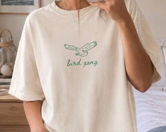 Bird Gang Oversized Cropped Tee, Relax Fit Tshirt, Gildan Crewneck, Philadelphia Football Comfort Colors, Game Day Tee for Football Fans