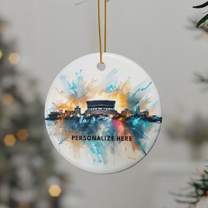 Gepersonaliseerd ornament collegestadion, kerstcadeau voor student of afstudeerder, decor sportfan, aangepast schoolteam