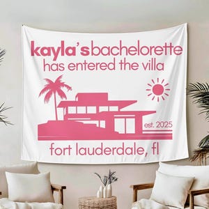 Personalized Bach Island Bachelorette Banner,  Entered the Villa Sign, Hot New Bombshell Tapestry, Bach Island Custom Backdrop, Beach Bach