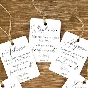 Brautjungfer Vorschlag Karte, mehrere Sprüche - Twine String inklusive, Will you be my Bridesmaid Tags, Trauzeugin der Ehre, lustige Sprüche