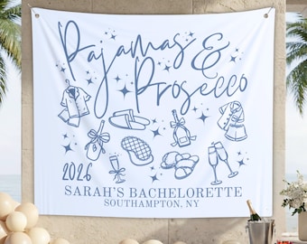 Pancarta de despedida de soltera con pijamas y prosecco: Decoración para fiesta de pijamas
