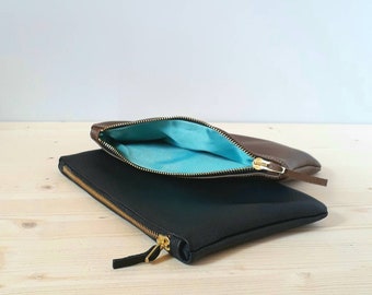 Leather Clutch: Lined Cosmetic Bag with Zipper