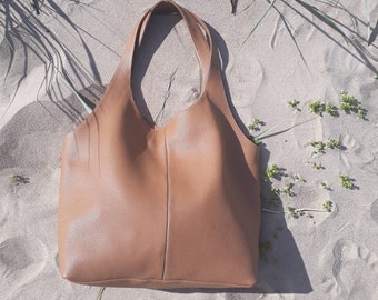 TASH Toffee Leather Hobo Bag: Women's Slouchy Tote