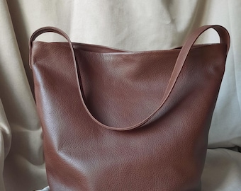 Large Leather Bucket Bag, Handmade Hobo Bag, Minimalist Shoulder purse, brown one strap tote