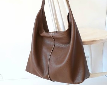 RIGA Hobo bag, brown leather bag, Leather tote, slouchy bag, leather hand bag, lined bag,soft leather bag, black leather bag,hobo bag