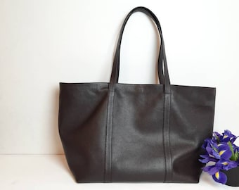 Dark Brown weekend bag / Natural Leather work Tote Bag / Shoulder Shopper