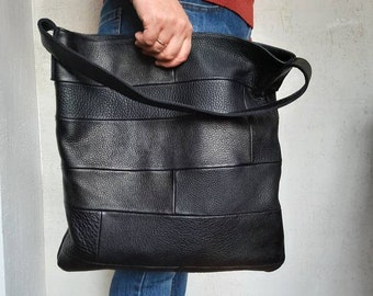 Patchwork Leather Tote Bag / soft shoulder Bag with One Strap