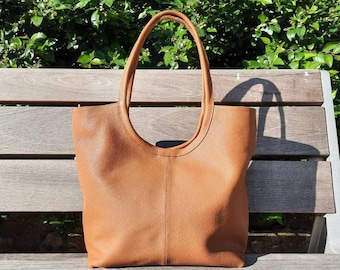 California leather tote bag with rounded straps, soft leather bag, bag for beach, elegant leather bag, caramel bag