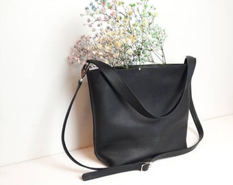 Sac crossbody en cuir, sac Messenger, corps croisé noir, seau en cuir, seau noir, sac à godets gris, sac à bandoulière, sac à main,