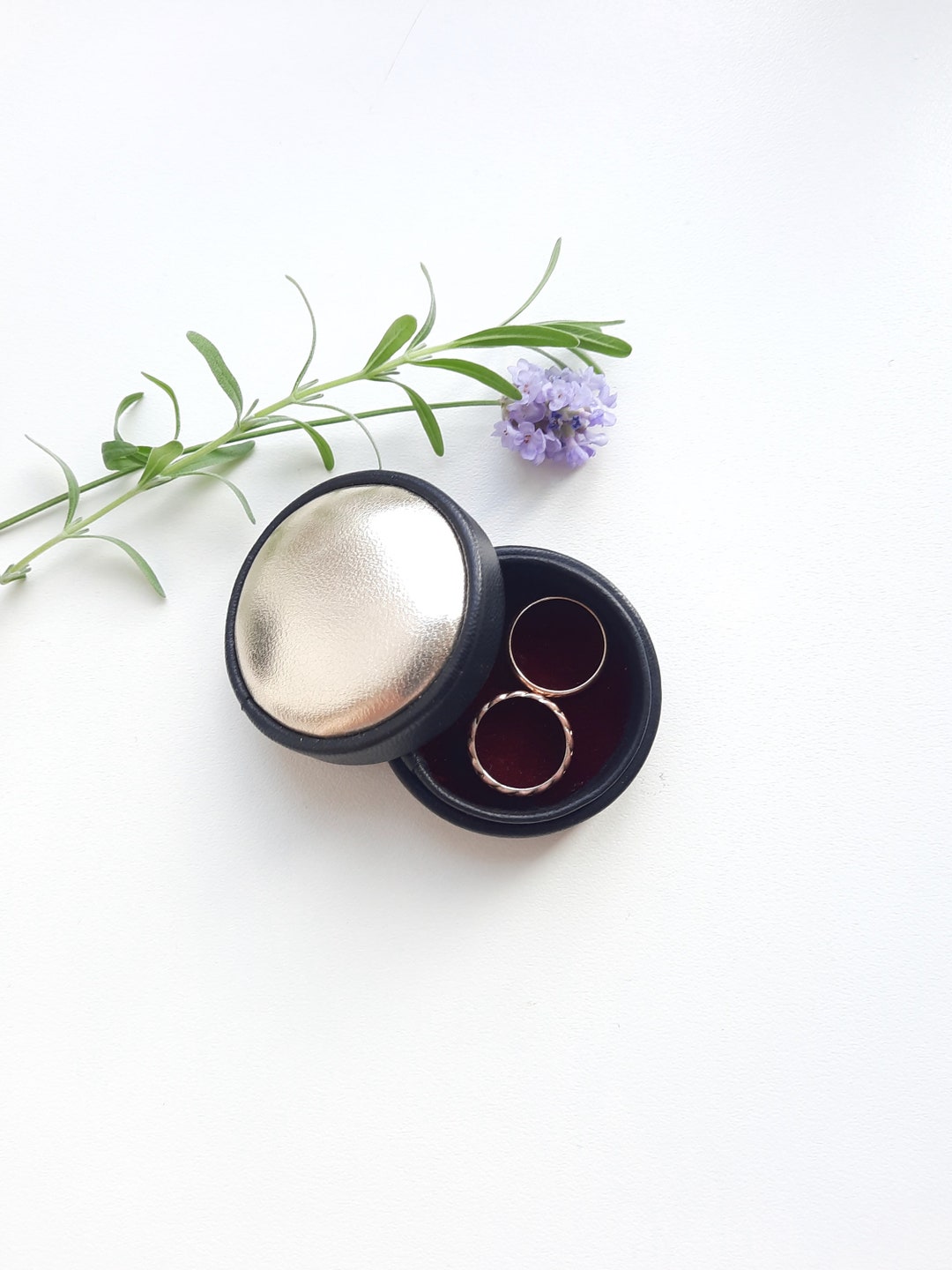 Round Leather Ring Box Jewelry Box Gold Leather Jewelry Box Etsy