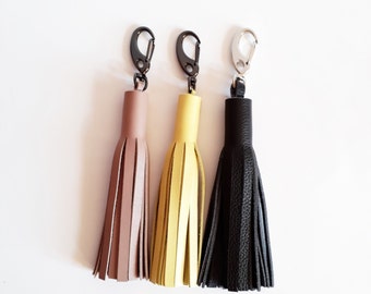 Leather tassel keychain.Leather key fob.Leather tassel charm.Purse Tassel. Accessorie. Gift. black, gray, silver