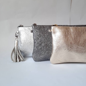 Gold crossbody bag with,mini leather bag, simple bag, small bag, clutch bag, silver pouch, dark silver phone case image 7