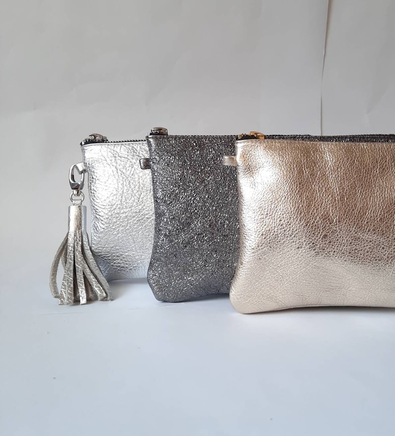Gold crossbody bag with,mini leather bag, simple bag, small bag, clutch bag, silver pouch, dark silver phone case image 7