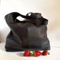Soft black leather tote bag / Bag for work an studies fit laptop 15'' / Classic shoulder bag product logo