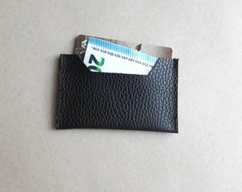 Tarjetero de piel auténtica negra / Cartera delgada para tarjetas de crédito hecha a mano