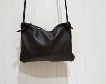 KNOT Crossbody bag, leather bag, small, clutch bag, black bag, gray bag, beige bag, brown bag, navy blue, dark brown, knotted strap purse