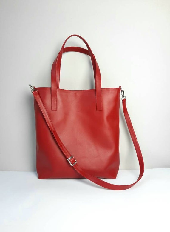 Leather Tote Bag With Crossbody Strap Black Leather Tote Leather Shopper Beige Tote Navy Blue Tote Lined Tote Genuine Leather Tote Etsy Canada