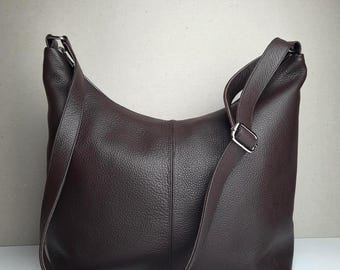Sac à bandoulière en cuir marron foncé : sac à bandoulière avec fermeture à glissière, sac à main de voyage