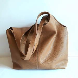 TASH Leather tote bag cramel, hobo bag, sand Leather Tote, Women's Shoulder Bag, slouchy bag, big leather bag, soft leather bag,