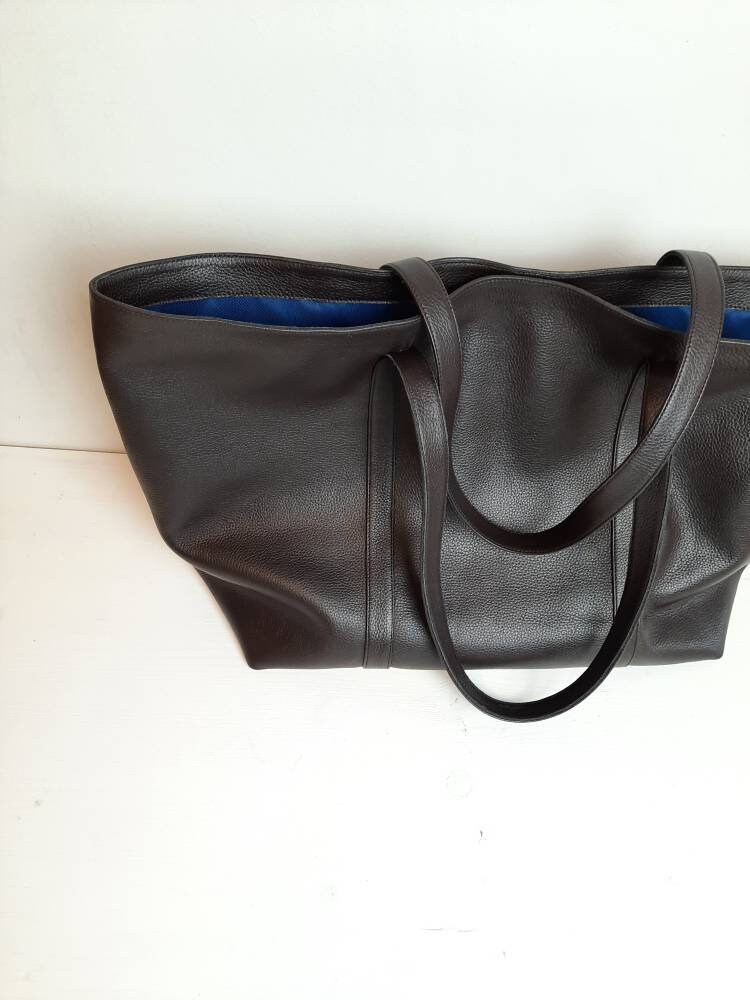 Large Brown Leather Bag Leather Shopper Bag Weekender Bag - Etsy