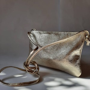 Sac à bandoulière doré avec mini sac en cuir, sac simple, petit sac, pochette, pochette en argent, étui pour téléphone argent foncé image 4